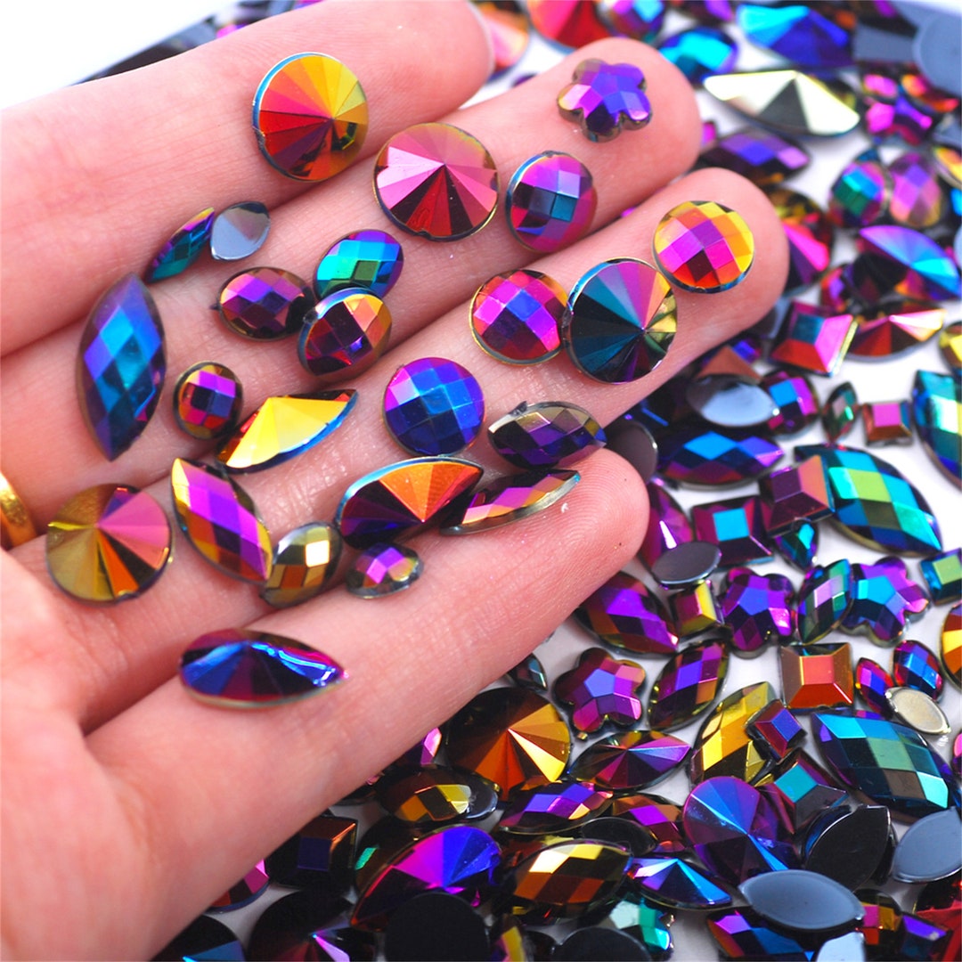 Black AB Acrylic Rhinestones: Multi-shape Flatback Gems (200/300/500PCS ...