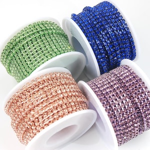 Multicolor Rhinestone Chain: 3MM Crystal Glass Cup Chain - 10 Yards