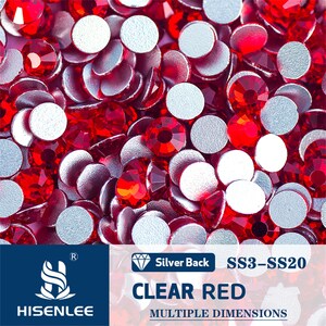 Wholesale SS3-SS20(1.3-5.0mm）Glamour Glitter Flatback Non-Hot Fix Glass Red Gems Crystal Rhinestones For DIY Nail Art/Clothing Decoration