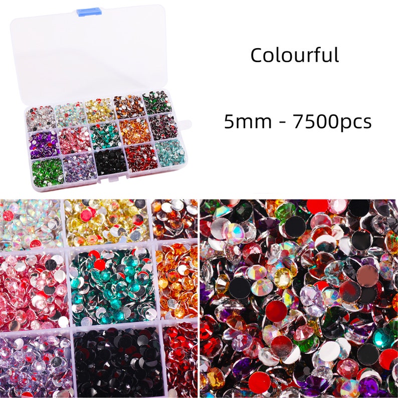 15 Colors/box 2mm, 3mm, 4mm, 5mm, 6.5mm Jelly Colorful Crystal Flatback ...