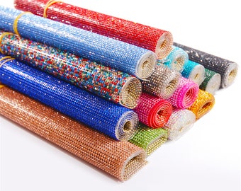 Crystal Fashion Rhinestone Sticker 24*40cm Self-sticking Glass 2mm Rhinestones Mesh Trim Fabric Sheet Strass For Dress Jewelry DIY