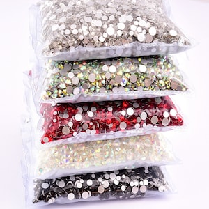 14400 piezas/paquete al por mayor, diamantes de imitación de cristal SS3-SS20 de varios tamaños, gemas brillantes con parte posterior plana sin fijación en caliente, decoraciones de bricolaje a elegir el color