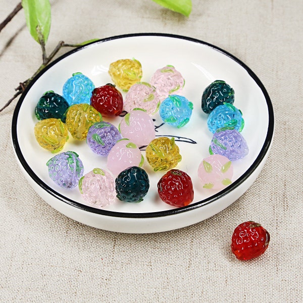 1PC 6Colors 3D Strawberry Shaped Cute Glass Perforated Pendant For DIY Earrings Hairpin Flash Accessories