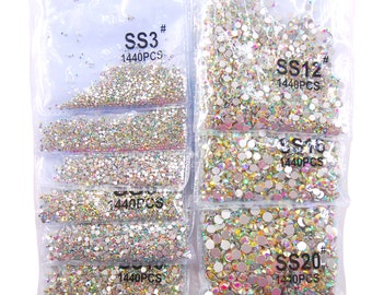 3D Nail Charms Ronde Flatback Gem Stone SS3-SS20 AB Manicure Levert voor DIY Nail Art Decoratie