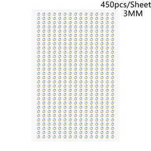 3MM Glänzende Flache Unterseite Rund Weiß AB Kristall Acryl Selbstklebende Strass Für DIY Gesichts Make-up Aufkleber Dekorative Aufkleber 450PCS / Sheet