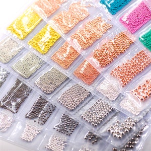 0.8mm-3.0mm Mix 3D Shiny Round Steel Ball Mini Gold/Silver/Rose Gold Mix Caviar Metal Bead For DIY Nail Art/Craft Decoration 6Sizes/Bag