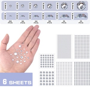 3mm-12mm Glänzende Transparente Flache Unterseite Acryl Gem Selbstklebende Strass Aufkleber Für DIY Gesicht Aufkleber / Scrapbook Dekoration 1 Blatt