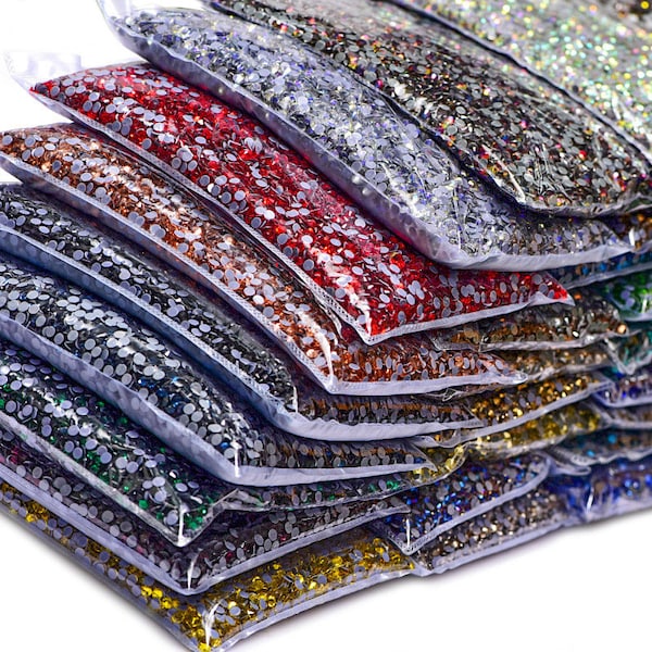 14400PCS Wholesale High Quality Hotfix Bulk Rhinestone，SS3-SS30 Round Flatback Multicolor Glass Gems，DIY Clothing Crafts Bling Decoration