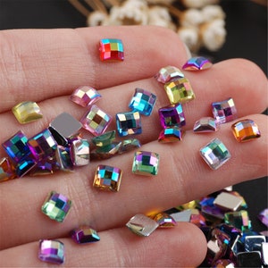 5*5mm 2000pcs Acrylic Colorful AB Square Flat Back Non Hotfix Decorations Shining Rhinestone DIY Wedding Dress Jewelry Handiwork Art