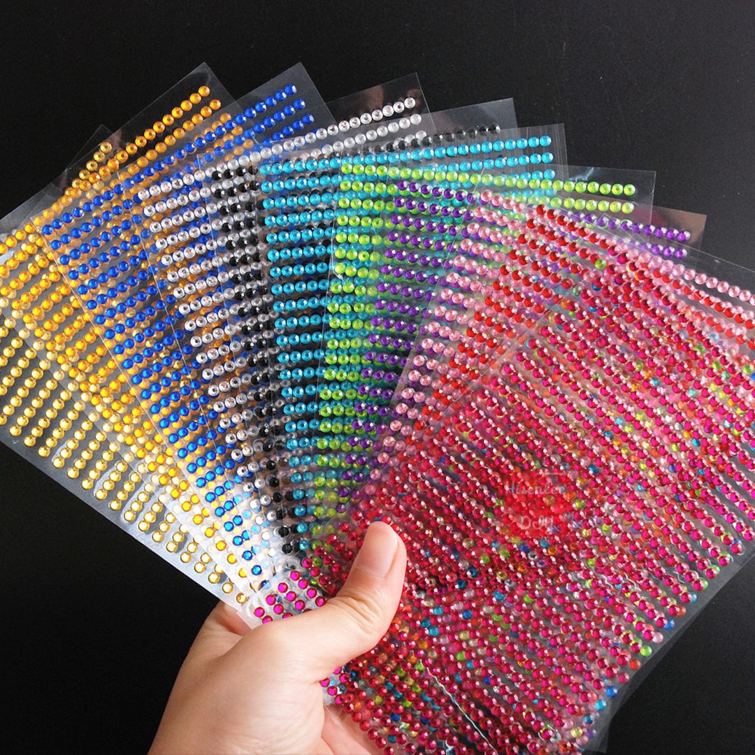 3mm 750pcs Rhinestone Stickers 12 Kinds Colors Stick on Clear Crystal