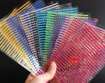 3mm Rhinestone Stickers: 750pcs Crystal Gem Sheet, 12 Colors