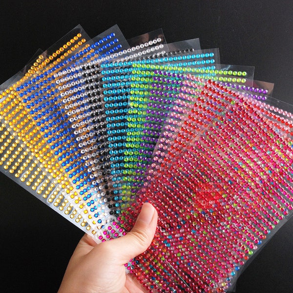 sortes de 12 Stickers strass 3mm 750pcs bâton de couleurs clair cristal autocollant feuille auto adhésif strass décoration