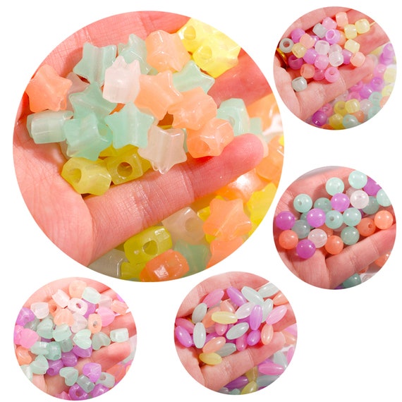 500 UV Beads Mixed Colors Round Heart-shaped Star Oval and Cylindrical  Light-emitting Acrylic Bead for Jewelry Making 