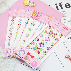 10x20cm 3D Glitter Verschiedene Formen Mix Bunte Edelsteine, selbstklebende Acryl Strass Kinder Aufkleber, Für Gesichts Make-up, Handwerk Dekoration
