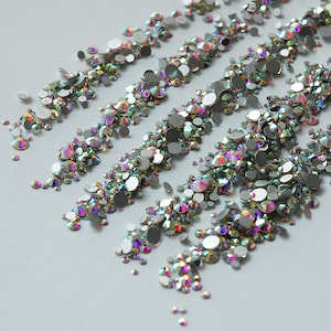 Hisenlee 1000 pcs/bag High Quality Mix Sizes Crystal Clear AB Glass Rhinestones No Hotfix Nail Decoration Ornament
