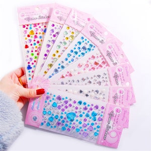 12 Arten 3D Kinder Liebe Form Juwel Aufkleber Acryl Kristall Strass selbstklebende Aufkleber Kinder Spielzeug PC Auto Telefon Dekoration Handwerk