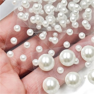 3-12mm Elfenbein halbrunde Perle flacher Boden Acryl selbstklebende Strasssteine für DIY Gesichtsaufkleber/Scrapbookdekoration Aufkleber 1 Bogen
