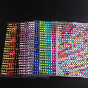 5mm 352 pcs/feuille d'autocollants en strass bâton cristal auto-adhésif feuille jetable strass décoration 11 types de couleurs/lot