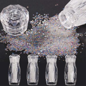Miniature Crystal Nail Caviar Beads Glass Gradient Color Caviar Mixed Transparent and Crystal Clear Rhinestones 4 Boxes For Nail Decoration