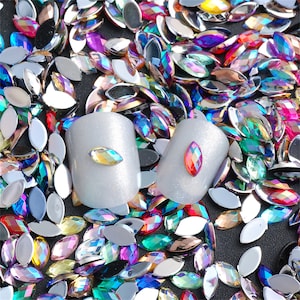 200PCS Acrylic Flatback horse eye shape Nonhotfix 3x6mm，4x8mm，5x10mm Craft Glitter Rhinestone For DIY Nail Art Decoration