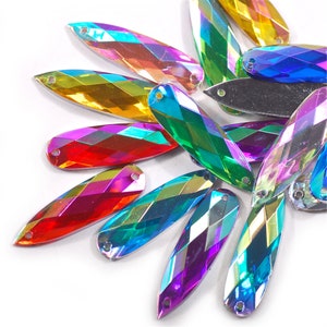 100pcs 8*28mm Teardrop Shape Sewing Acrylic Crystal AB Color Flatback Rhinestones For Clothes Shoes Bag Crafts Decorations