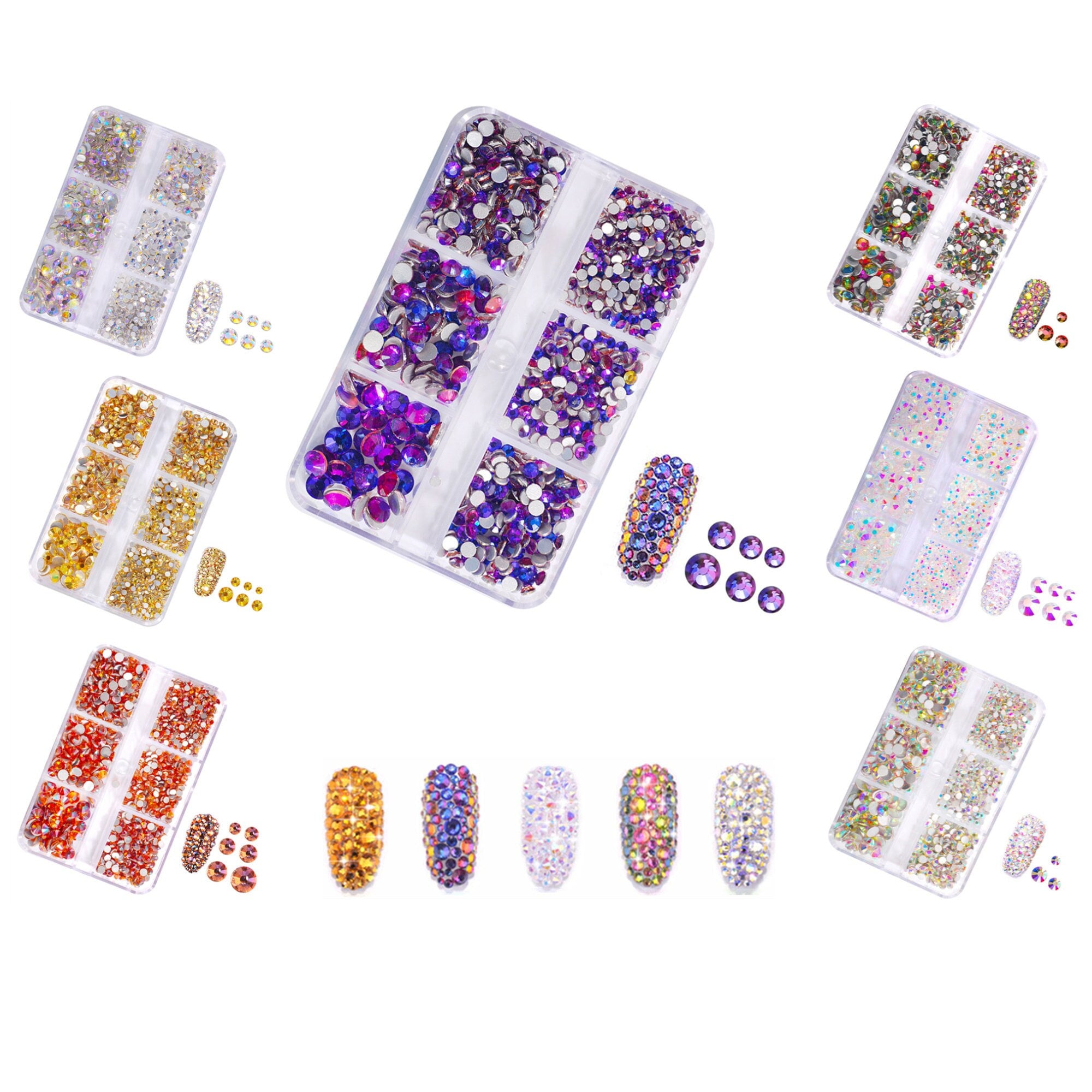 Mix Sizes 300pcs Crystal Purple AB Nail Art Rhinestones DIY Non Hotfix  Flatback Acrylic Nail Stones Gems for 3D Nails Art Decorations (Purple AB)