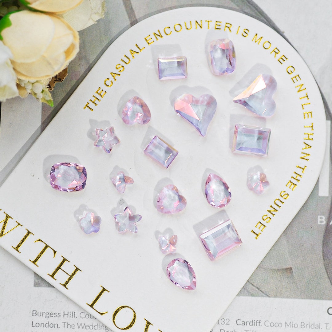 50PCS 3D Various Shapes Transparent Pink Pointed Bottom Crystal Glass ...