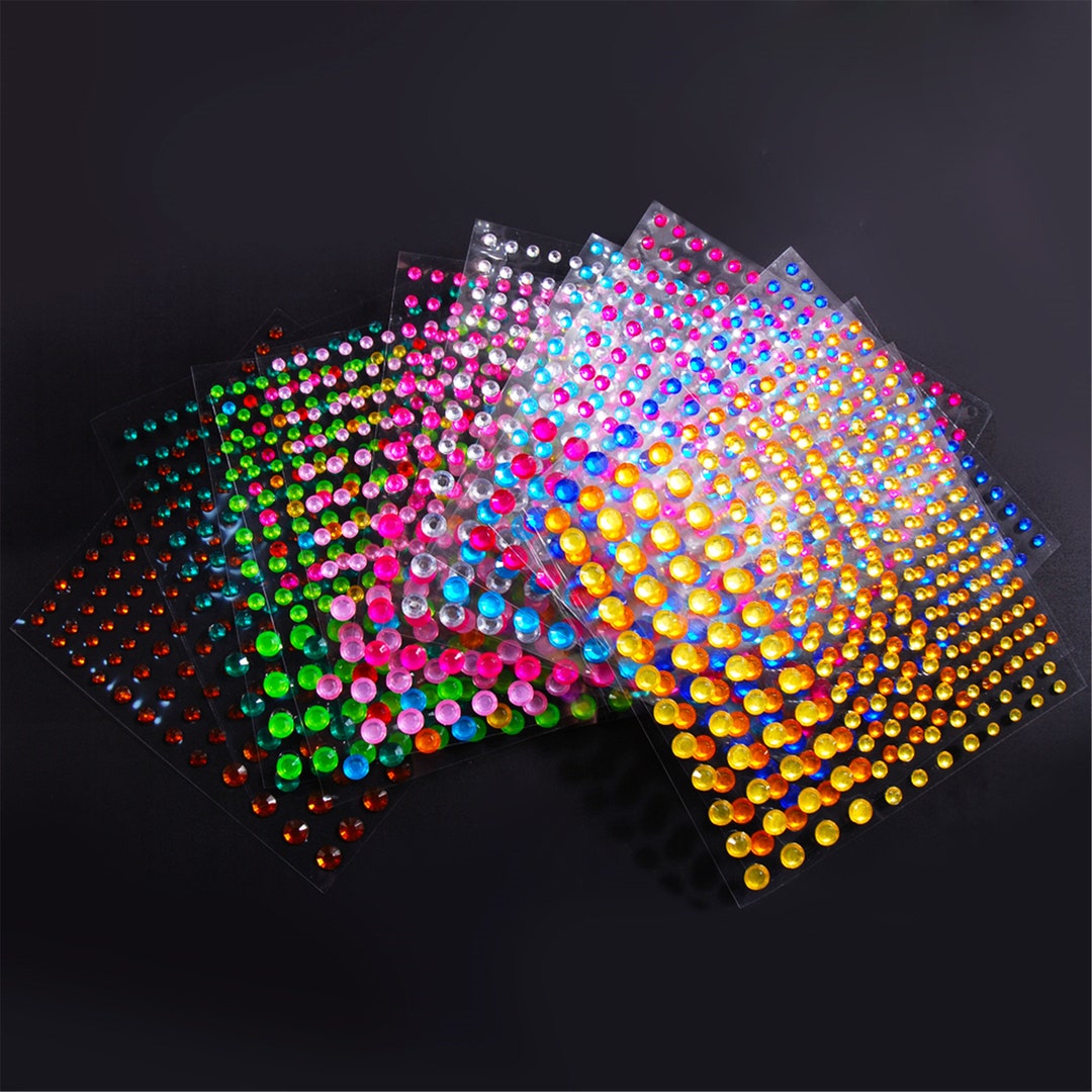 5 Sheet/lot Acrylic 3mm 4mm 6mm Sizes Mixing Round 3D Rhinestone Self ...