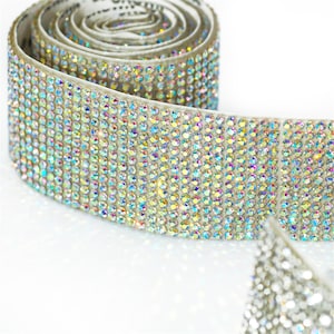 0.91M / 1 Yard AB Farbe 2mm Flacher Boden Runde Glitzer Strass Multi Größe Selbstklebende Aufkleber Für DIY Kleidung Dekoration