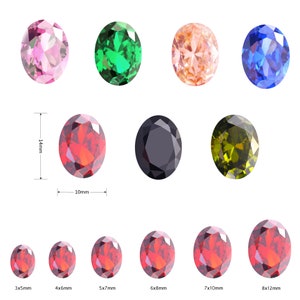 May include: Assortment of oval-shaped gemstones in various colors and sizes. The gemstones are arranged in rows, with the largest gemstones in the center and the smallest gemstones on the edges. The gemstones are all cut and polished, and they have a high degree of brilliance.