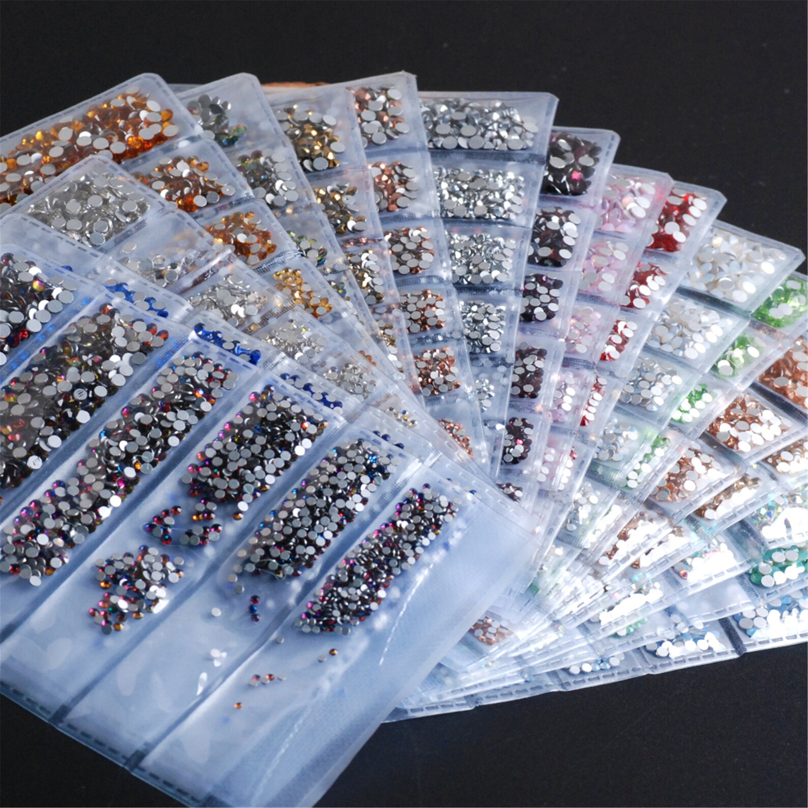 Super Glitter Rhinestones 32 Colors Ss3-ss10 Mixed Sizes Non Hotfix ...