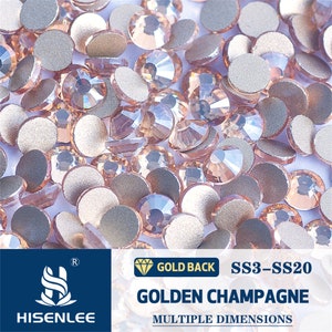 hoge kwaliteit nail art plaksteen glas strass 3d gouden basis champagne kristal edelstenen voor kleding handwerk decoratie 14400 stks