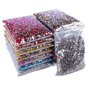 Bulkgroothandel 14400 stks/pak hoogwaardige glasstrass SS3-SS20 (1,3-5,0 mm), niet-hotfix plaksteen kleurrijk kristal Kies maat en hoeveelheid