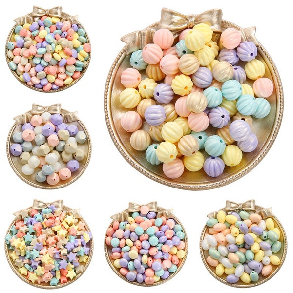 Macaron acrylique multi-forme pentagramme coeur rond mignon trou droit perles en vrac pour bracelet à bricoler soi-même collier matériel de décoration