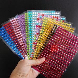Adesivos de strass 6mm 260 peças, 12 tipos de cores/lote, folha adesiva de cristal transparente, decoração de strass autoadesiva