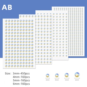 3D 3mm-12mm Mini Shiny White AB Acryl Selbstklebende Gesichts Aufkleber Aufkleber Für DIY Scrapbook/Kunstwerk Dekoration 1 Blatt