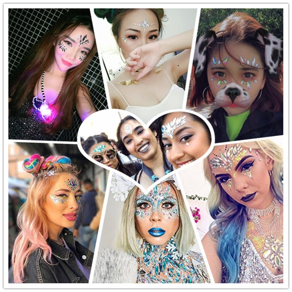3D Face Tattoo Stickers Eyes Temporary Glitter Fake Makeup