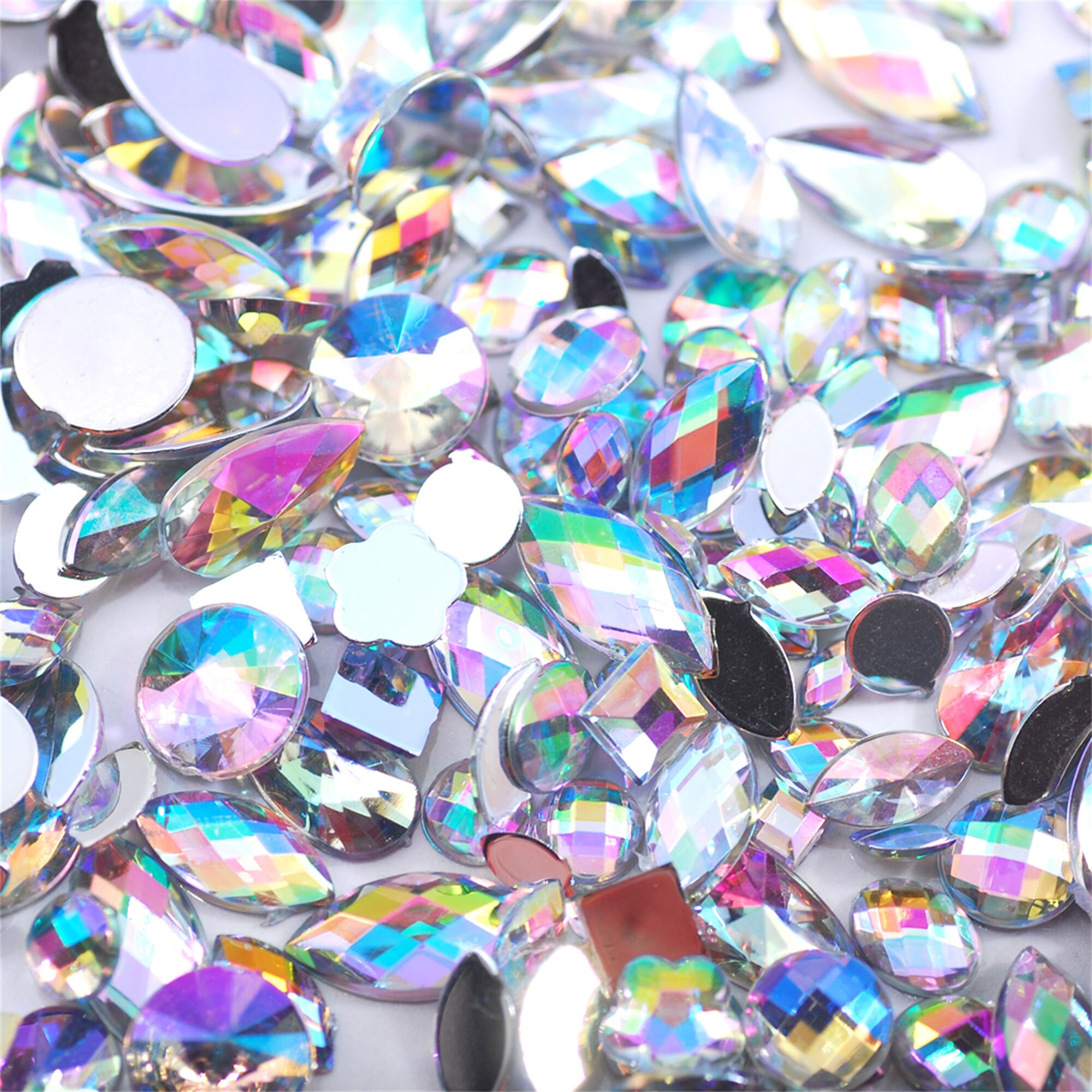White AB Acrylic Rhinestones: Mixed Shapes, DIY Nail Art, Clothing ...