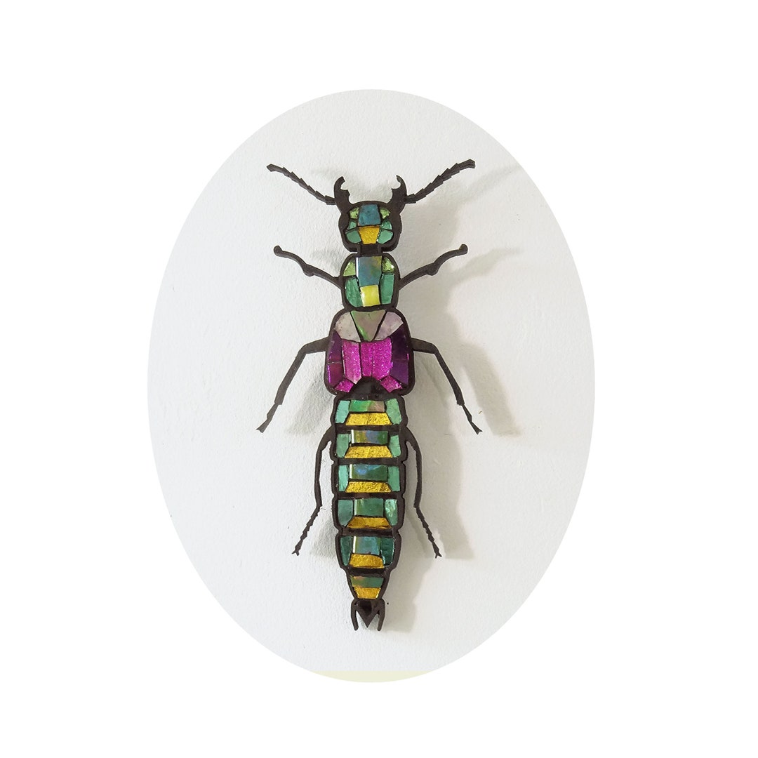 Insect Decor Original Phanolinus Auratus Bug Glass and Plywood Mosaic ...