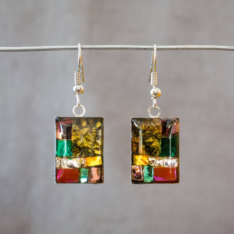 Boucles D'oreille Clips En Mosaïque De Nacre - Occasion - Bijou Vintage