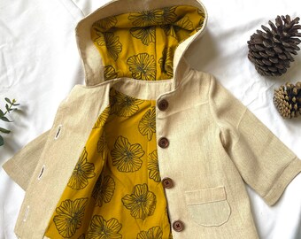 Children’s pixie hood coat | jacket | natural | baby | toddler coat  | Handmade | winter jacket | wooden buttons | pockets | gender neutral