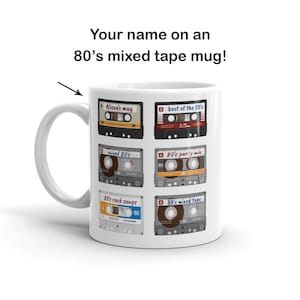 Gepersonaliseerde mok met gemengde tape uit de jaren 80