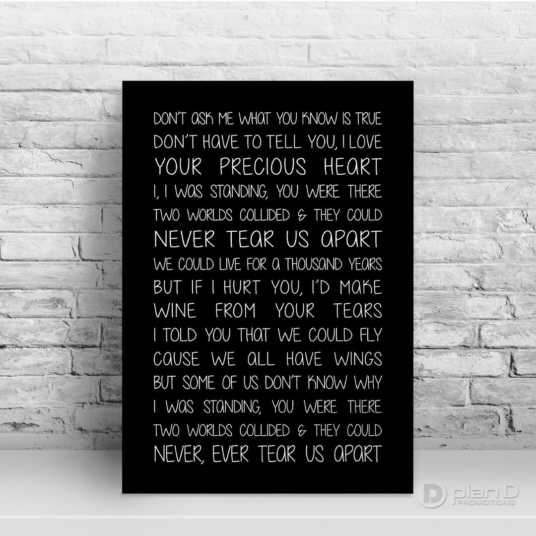 A4 Never Tear Us Apart, INXS Song Lyrics Poster Etsy