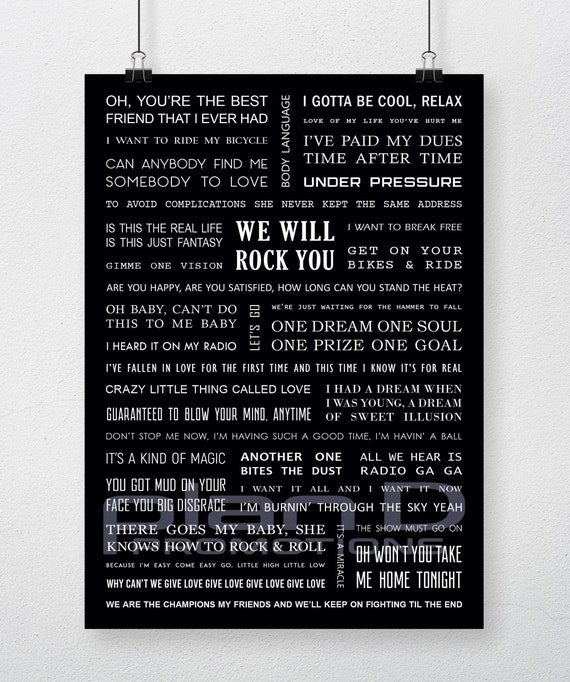 Queen Song Lyrics Poster A4 & US Letter 