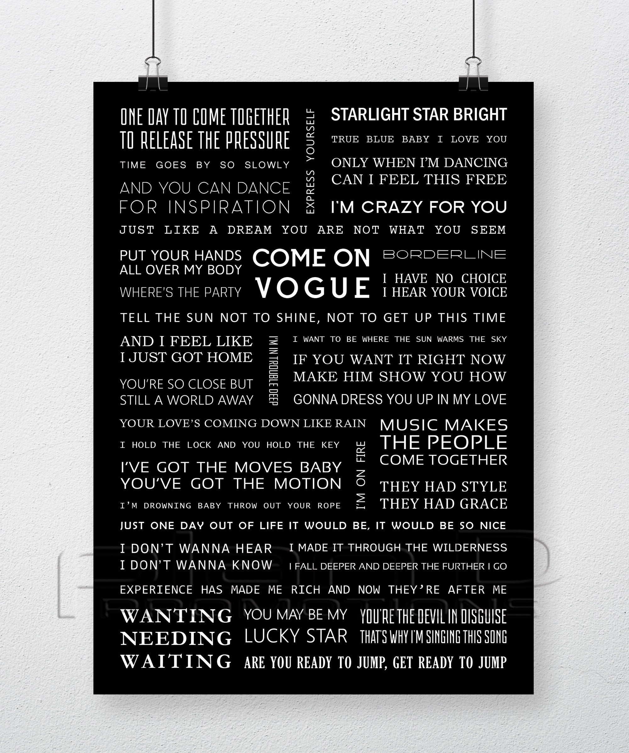 Madonna Song Lyrics Poster Size Etsy