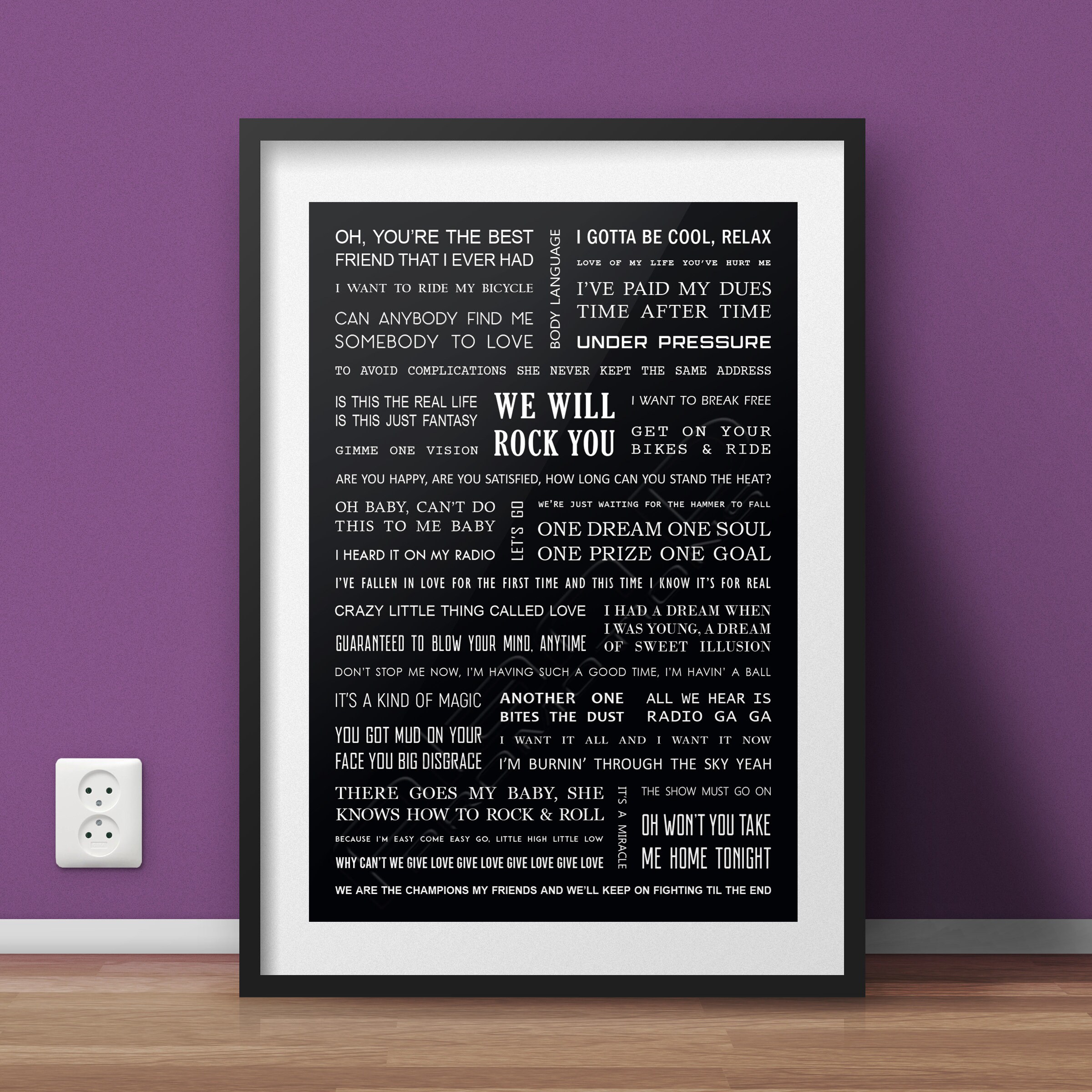 Queen Song Lyrics Poster A4 & US Letter 