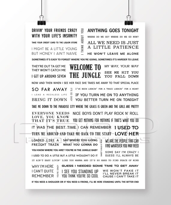 Guns N Roses Patience White Heart Song Lyric Music Print