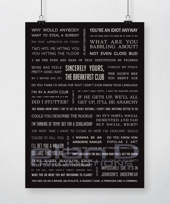Breakfast Club Movie Quotes Poster A4 