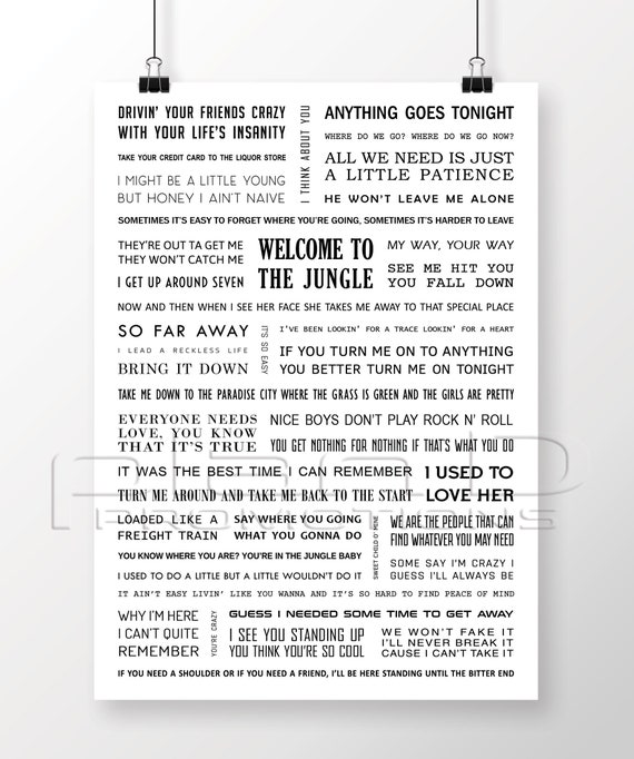 Patience by Guns n' Roses - Song Lyric Poster Illustration – Song Lyrics Art