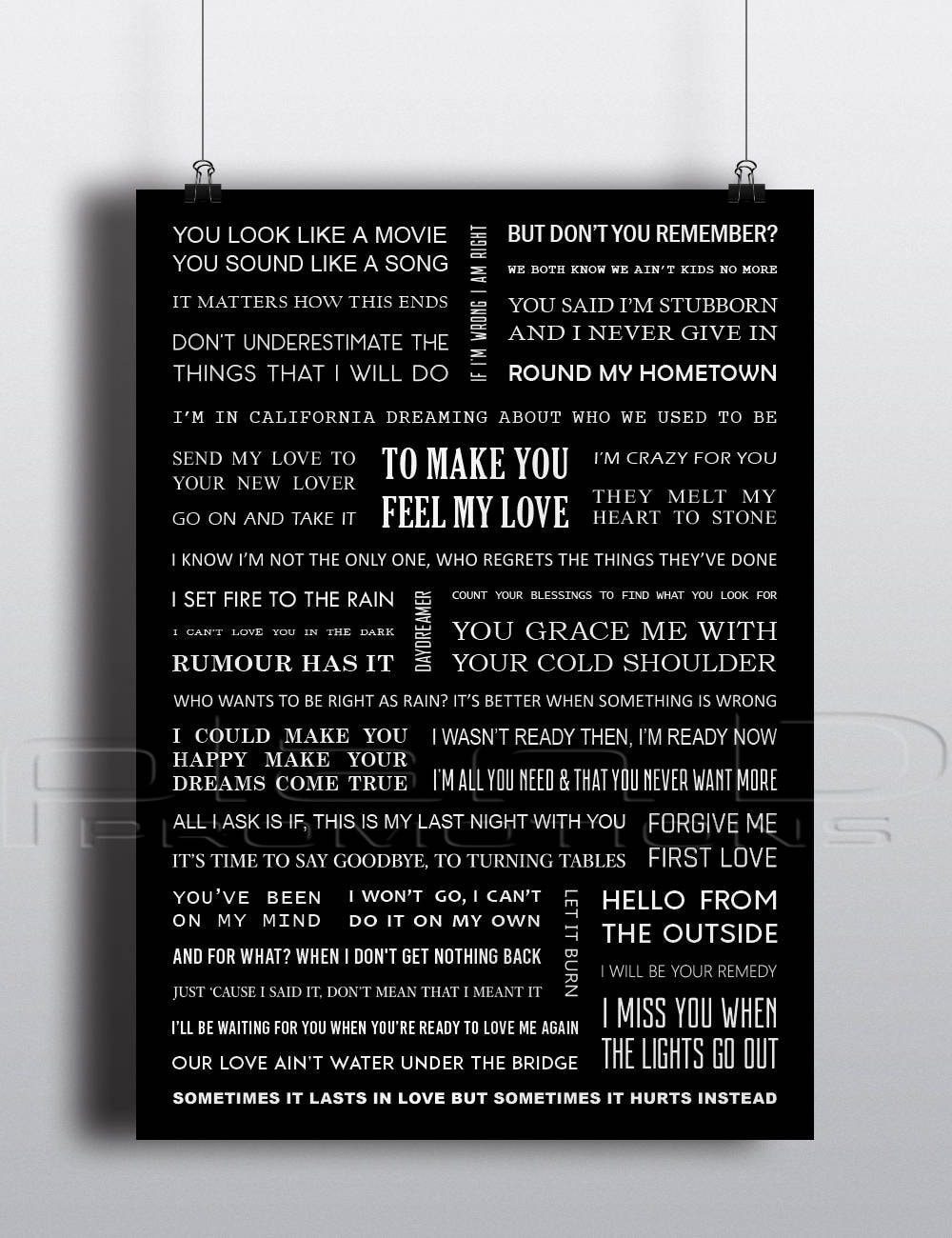 Adele Song Lyrics Poster Size Etsy Adele Song Lyrics Poster Size Etsy
